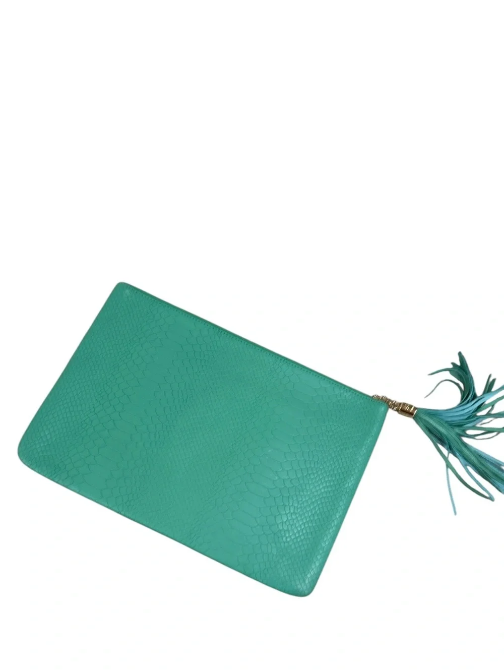 Nwot Gigi New York Textured croc Kelly green leather Tassel Clutch